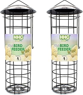 Handy Home and Garden Set of 2 x Premium Hammertone Wild Bird Feeders | Elegantly Designed Wild Bird Suet Fat Ball Feeders | Hanging Metal Bird Feeders Without Feed | Durable Hanging Bird Feeders