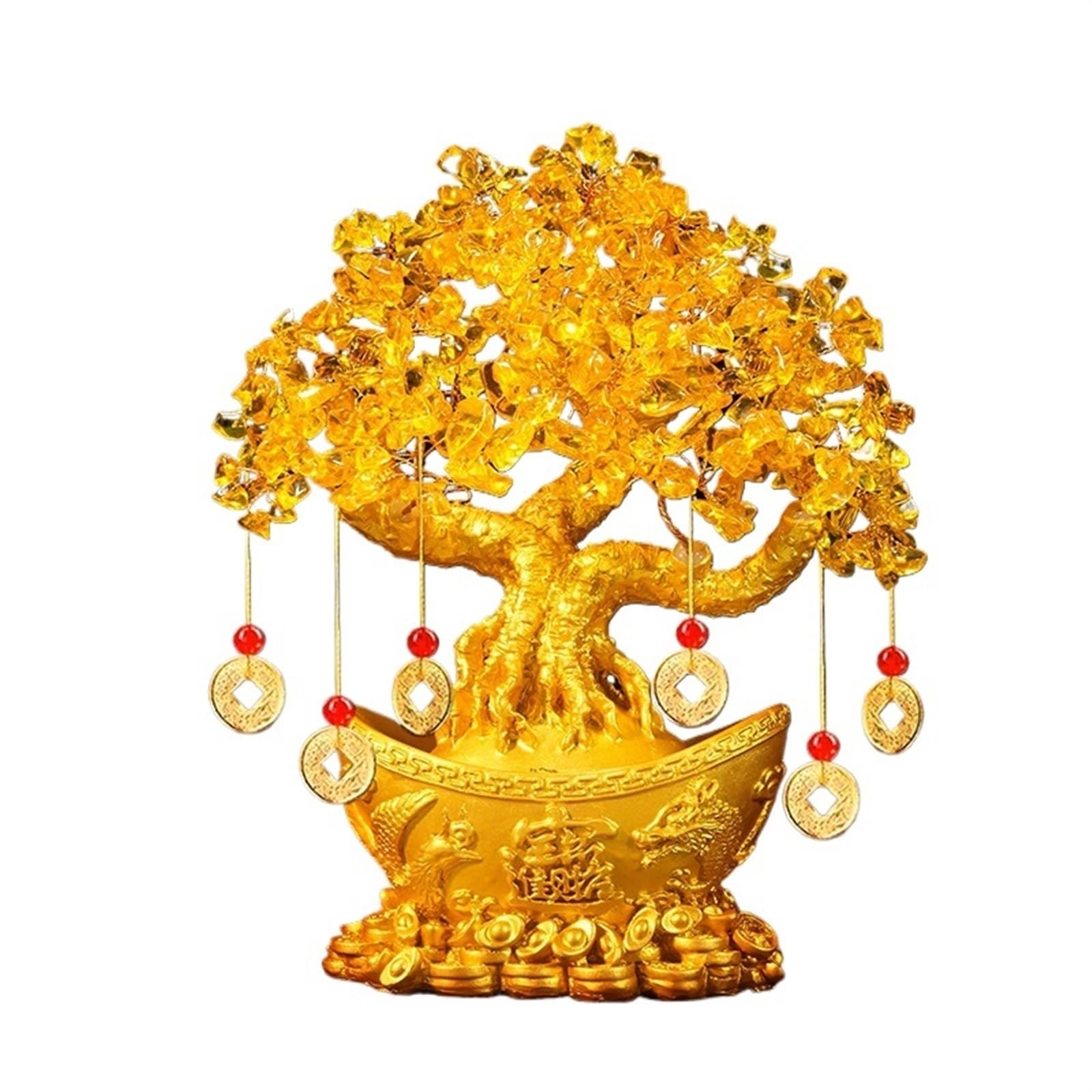 Bonsai Feng Shui de cristal citrino con base premium de lingote dorado