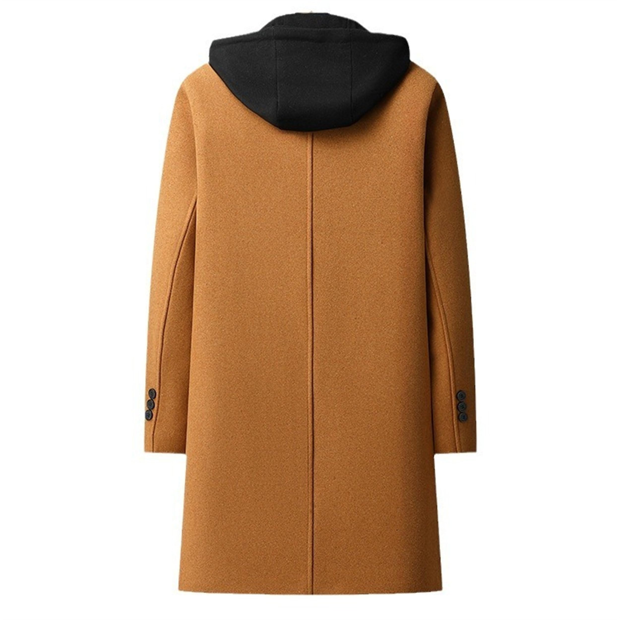 Trench da uomo con cappuccio, trench lungo, giacca casual in lana e cotone