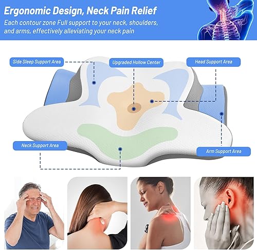 Miniatura 2 de Almohada cervical para aliviar el dolor de cuello, almohadas de espuma viscoelástica con diseño ergonómico, almohada cervical para dormir de lado,