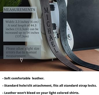 EAQ Custom Guitar Strap, Personalized Engraved Leather Guitar Strap with Photo Text, Adjustable Strap for Electric Guitars