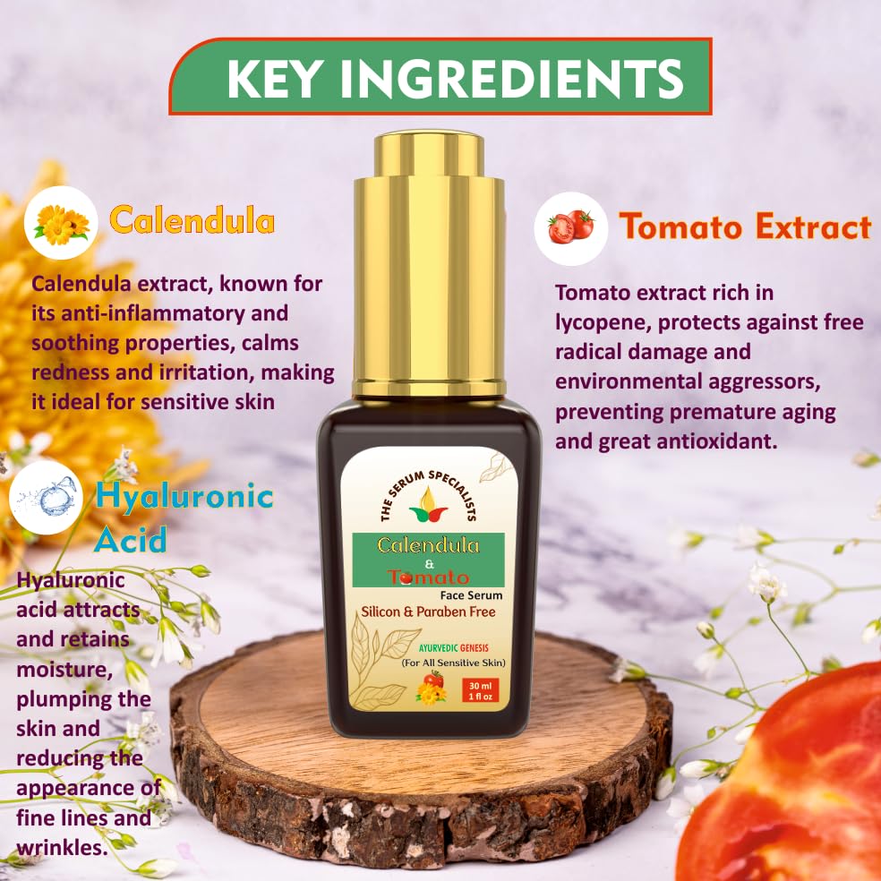 Image of Calendula & Tomato Face Serum - Soothes & Balances Skin | Infused with Calendula & Tomato Extracts | Calming & Antioxidant-rich | All Skin Types - 30ml