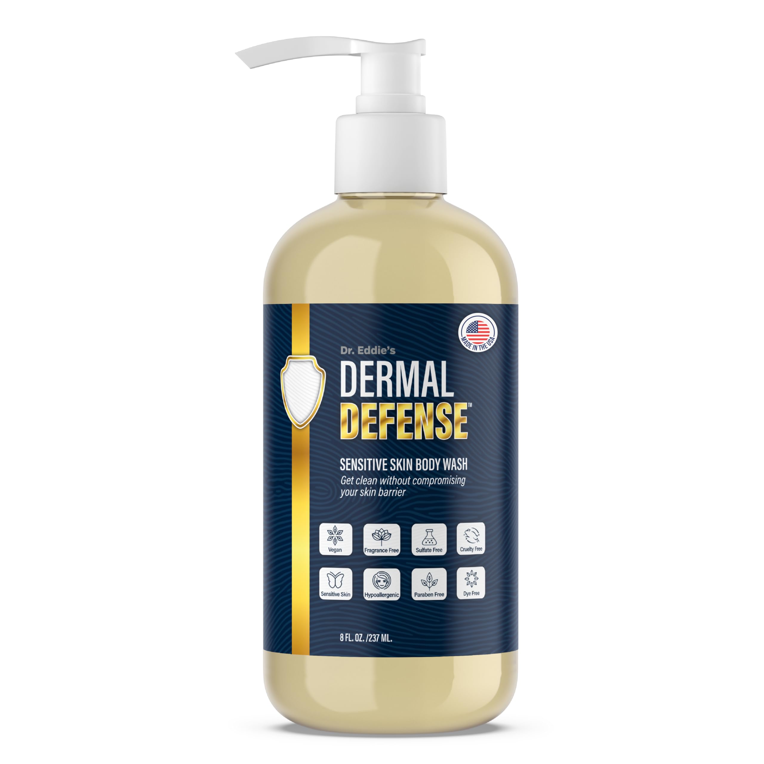 Dr. Eddie's Dermal Defense Sensitive Skin Body Wash - Unscented Body Soap, Hydrating Eczema Bodywash & Shampoo for Women & Men, Gentle Dry Itchy Skin