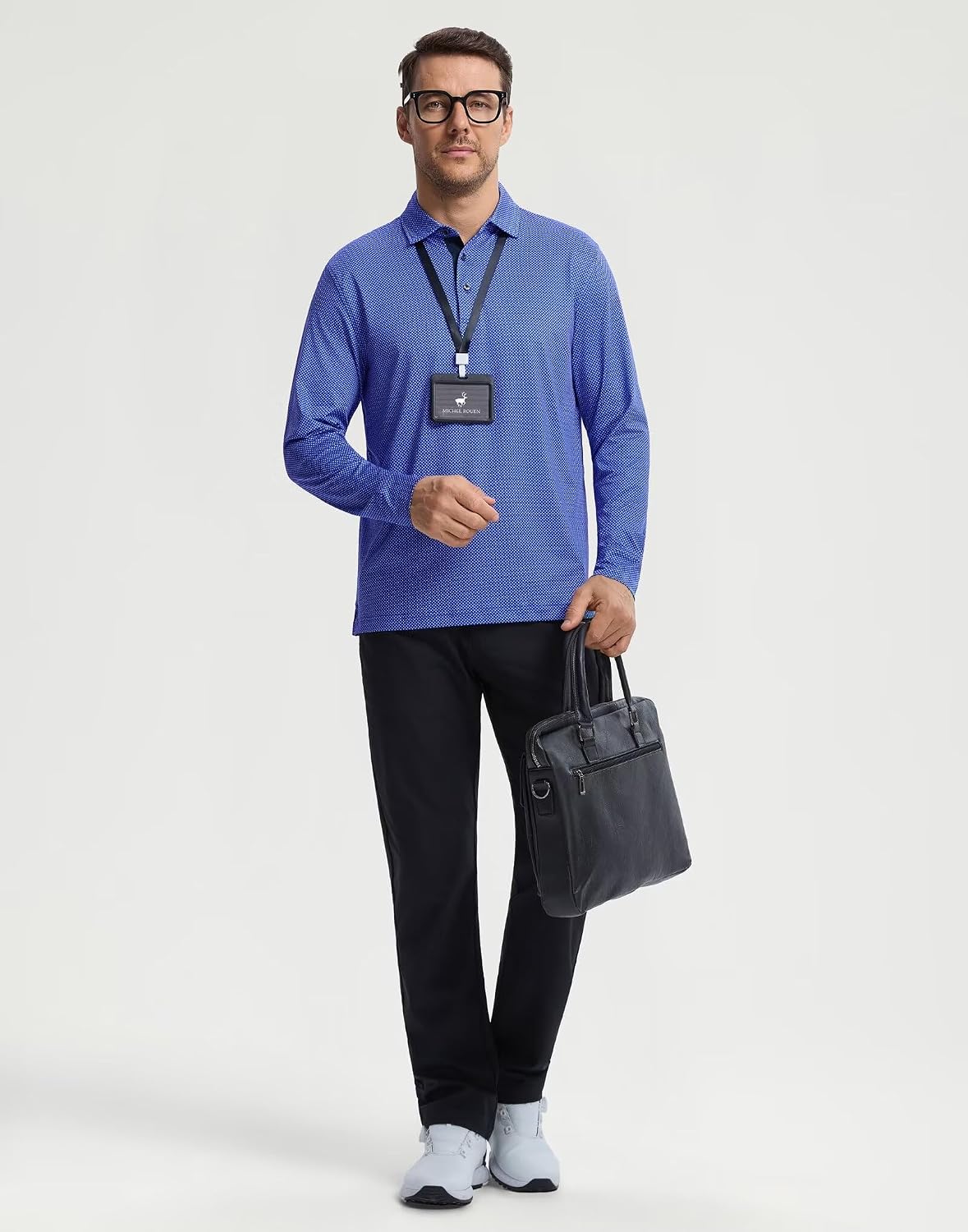 MICHEL ROUEN Long Sleeve Polo Shirts for Men with Collar Print Golf Shirts
