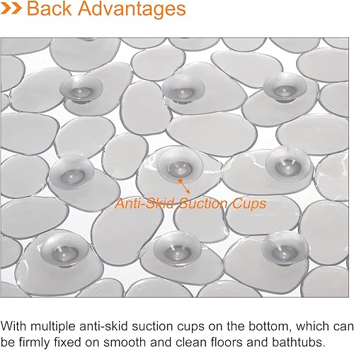 Miniatura 5 de uxcell Tapete de ducha para bañera, 27.5 x 14.2 pulgadas, tapete antideslizante de PVC con agujeros de drenaje, ventosas para bañera, color gris