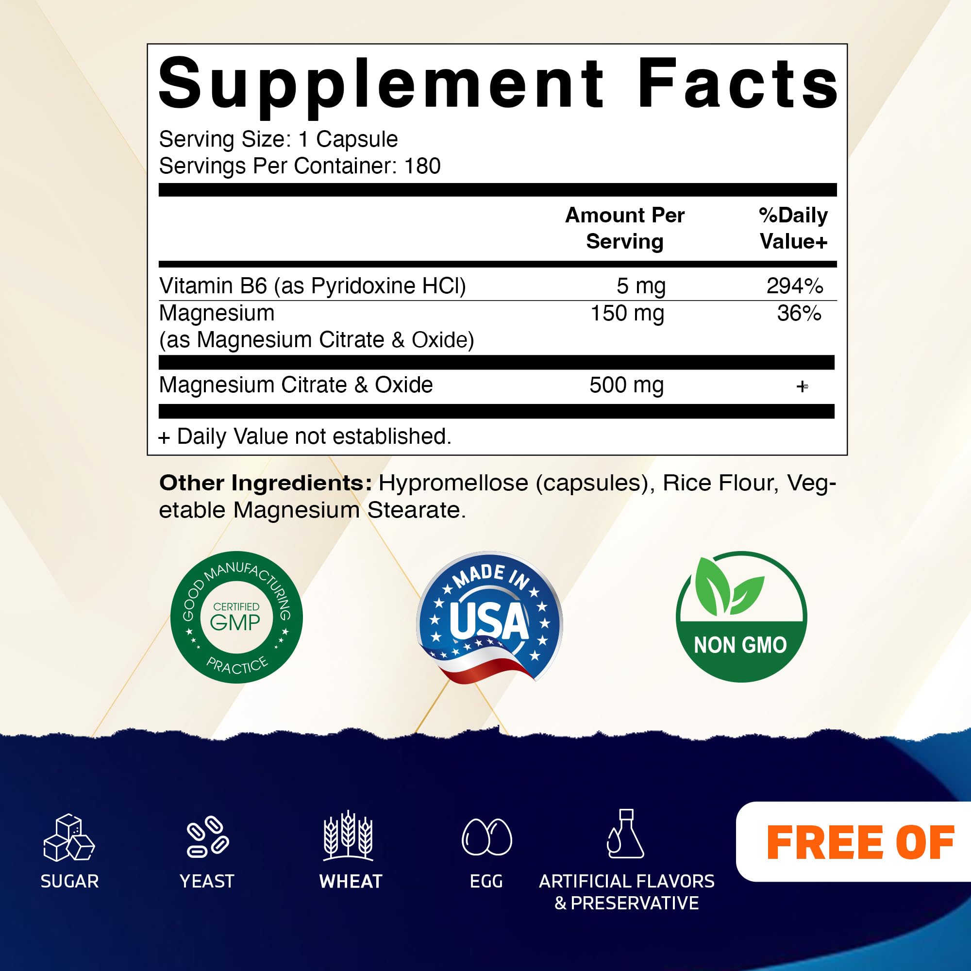 Vitamatic Magnesium Citrate 500mg per Serving - 180 Vegetarian Capsules (Provides 150 mg of Elemental Magnesium) - Added B6 for Maximum Absorption - Supports Muscle, Joint, and Heart Health* — Amazon image 2