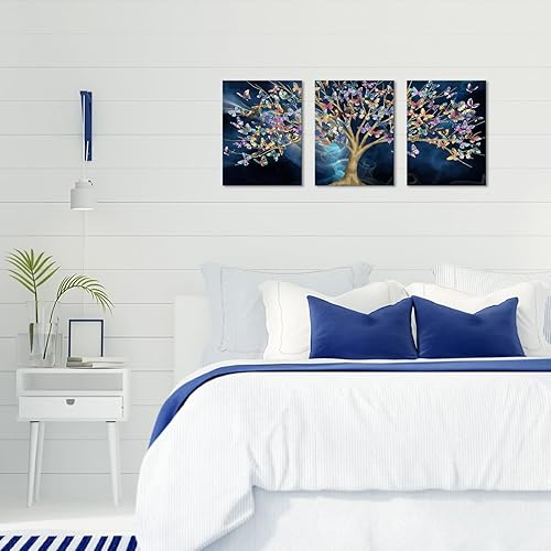Miniatura 4 de OuElegent Lienzo decorativo para pared con diseño de árbol de la vida, diseño abstracto de mariposas sobre árboles, pinturas abstractas de color