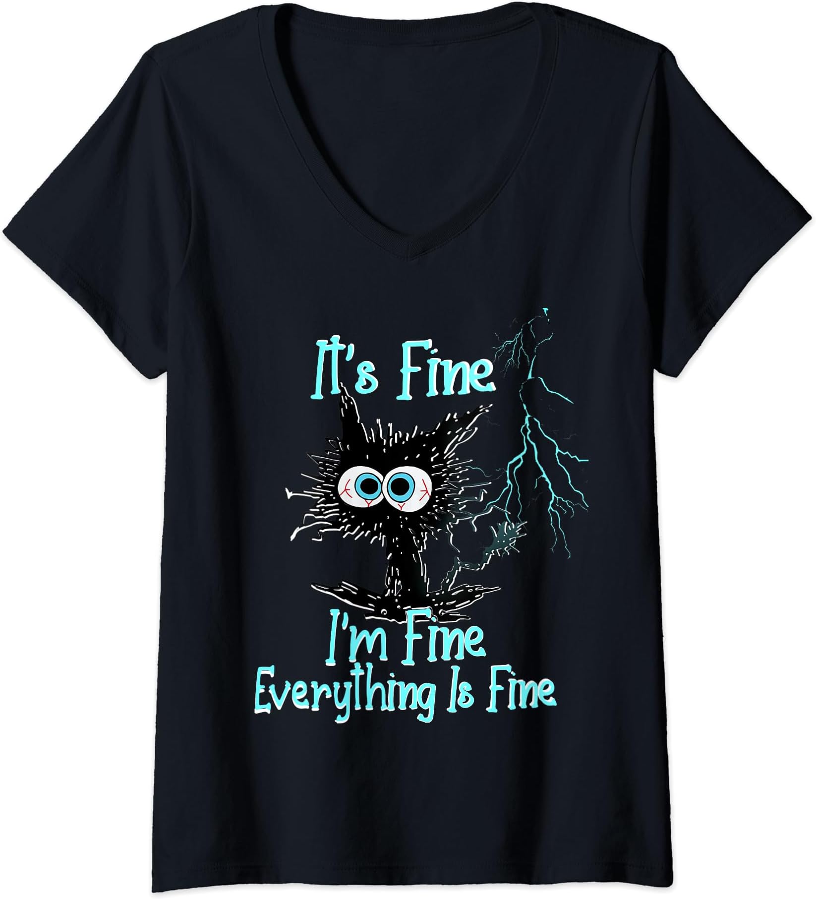 ça va je vais bien tout va bienWomens It's okay I'm fine everything is under funny cat control V-Neck T-Shirt