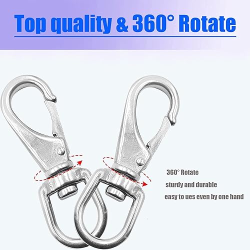 Miniatura 3 de Ganchos giratorios de acero inoxidable, paquete de 6 (3.5 pulgadas), ganchos giratorios de alta resistencia, clips de buceo para comederos de