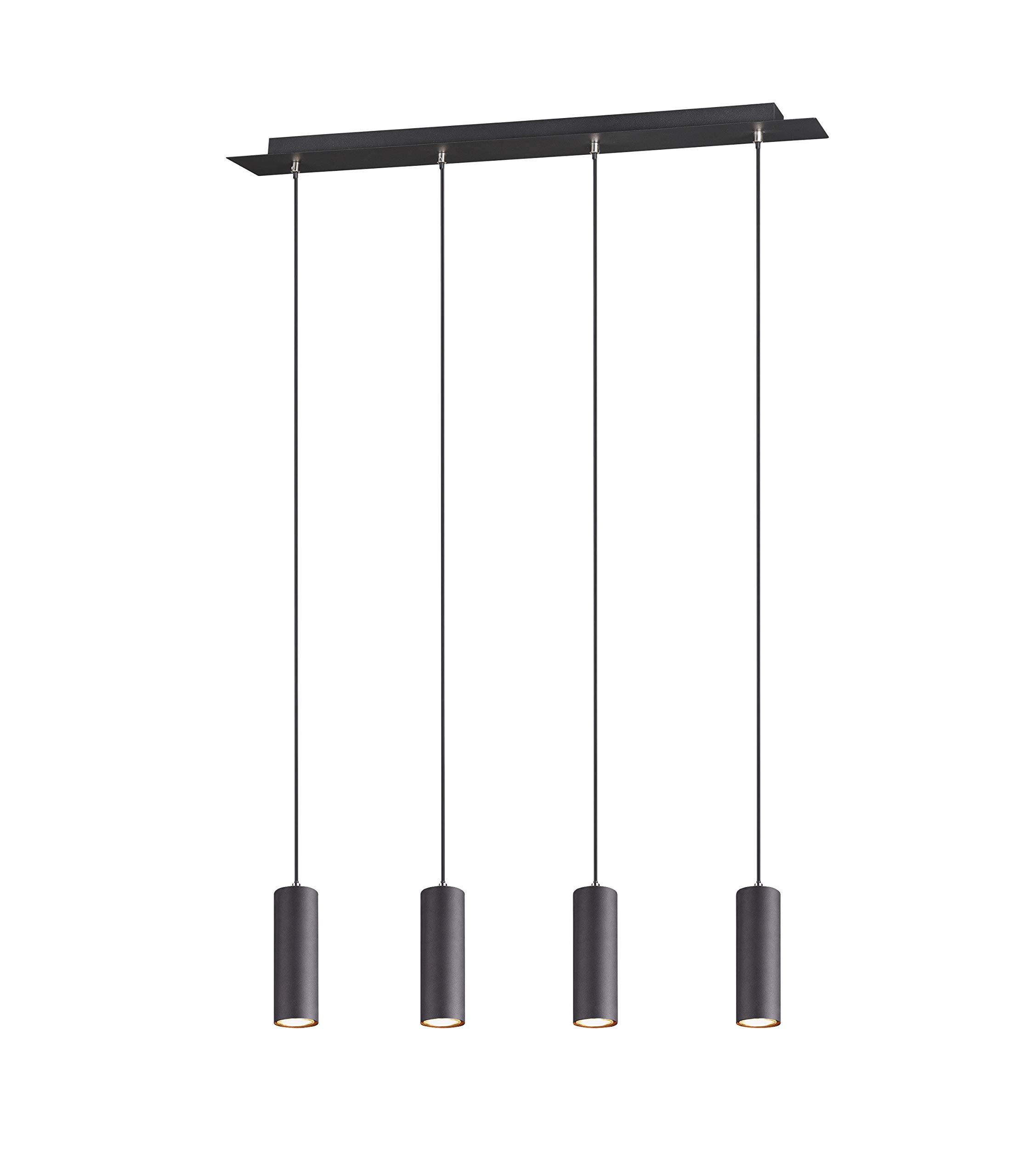 modern Pendellampe Julie, 4-flammige Pendelleuchte schwarz matt Metall, Esszimmer Küche Wohnzimmer, 4 x GU10 max. 35W, ø 6 cm, höhenverstellbar max. 150 cm, Breite 75 cm