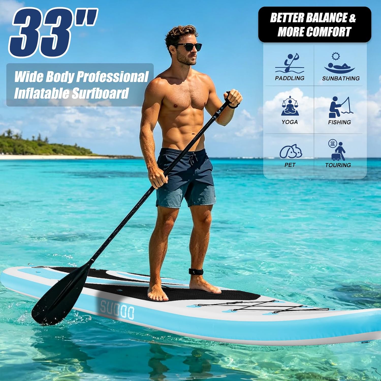 SUDOO Inflatable Stand Up Paddle Board 10'/ 10'6" SUP with 450LB Weight Capacity Adjustable Paddle Wide Stable Non Slip EVA Deck Complete Accessories for Adults Beginners Youth Outdoor Water Sports