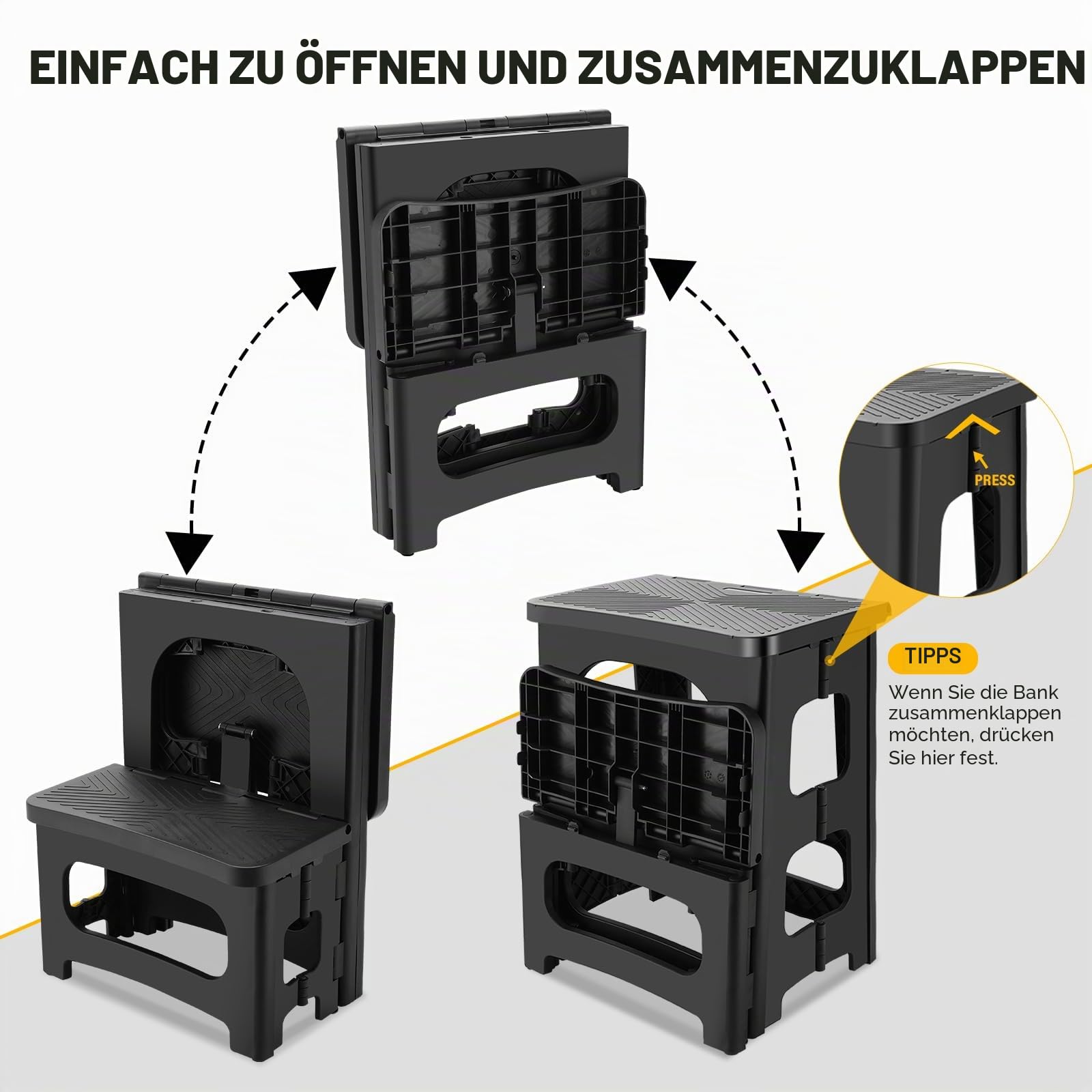 PAHTTO Tritthocker faltbar für Erwachsene, Rutschfester Klapphocker 2-stufig belastbar bis 180KG, Tragbarer Fußhocker Trittschemel mit Zwei Höhen (bis zu 43 cm) für Küche, Toilette, Büro, Badezimmer