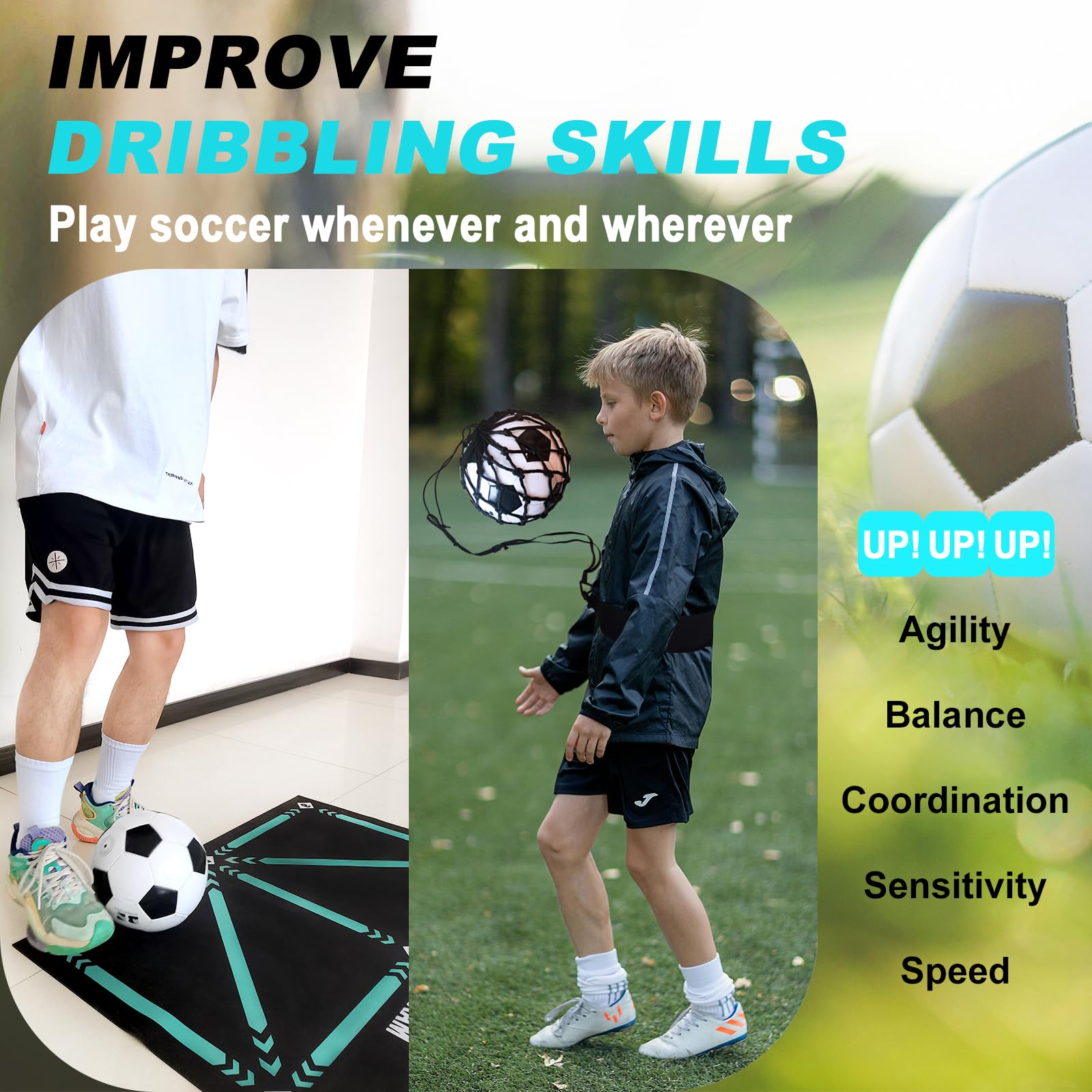 Football Footstep Training Mat, Soccer Training Mat 35 * 24IN, Soccer Skills Training Equipment with Storage Bag and Soccer Return Trainer Net