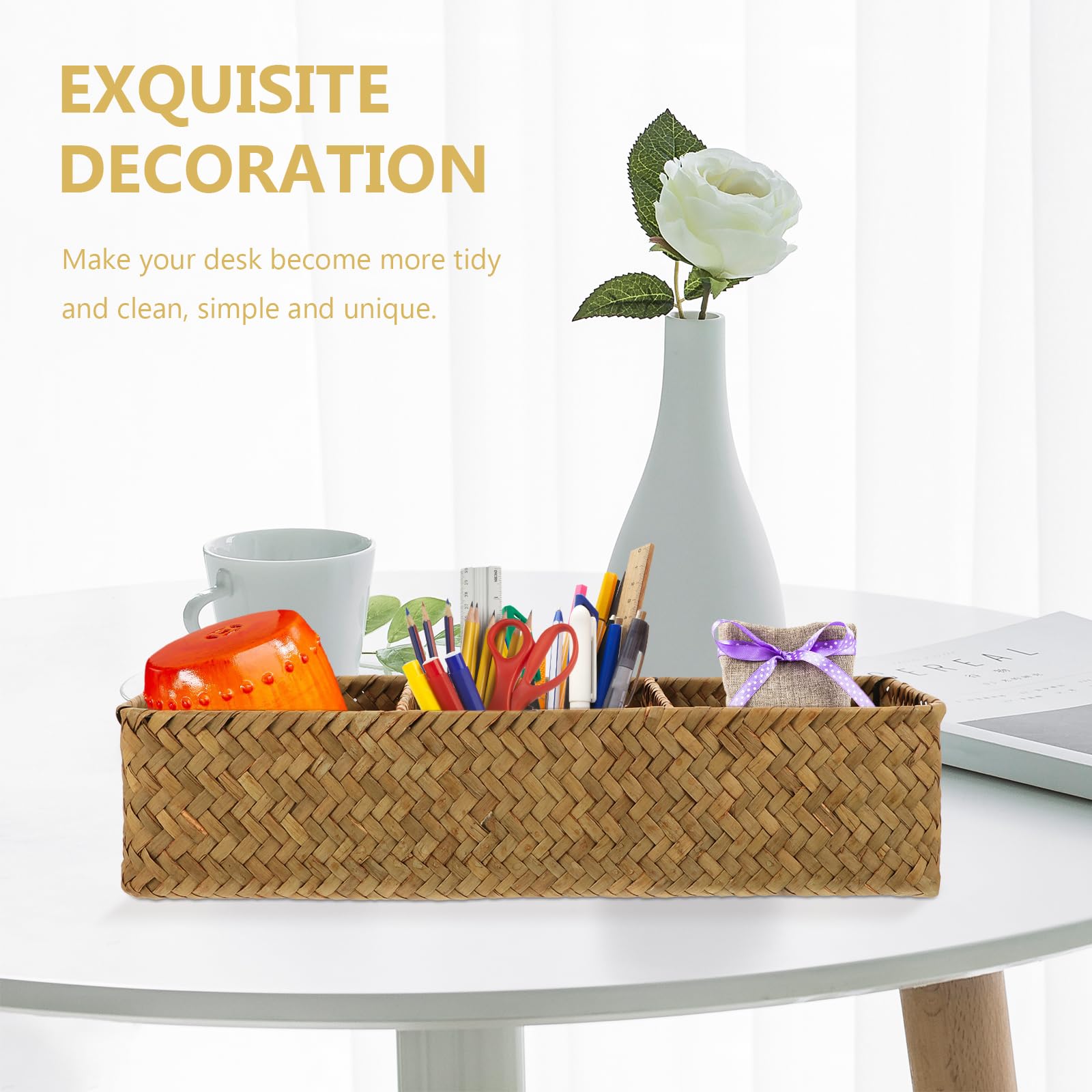 Panier De Rangement En Osier Pour Salle De Bain - 3 Compartiments, 37x12x8 Cm - Pour Réservoir WC, Organisateur Déco