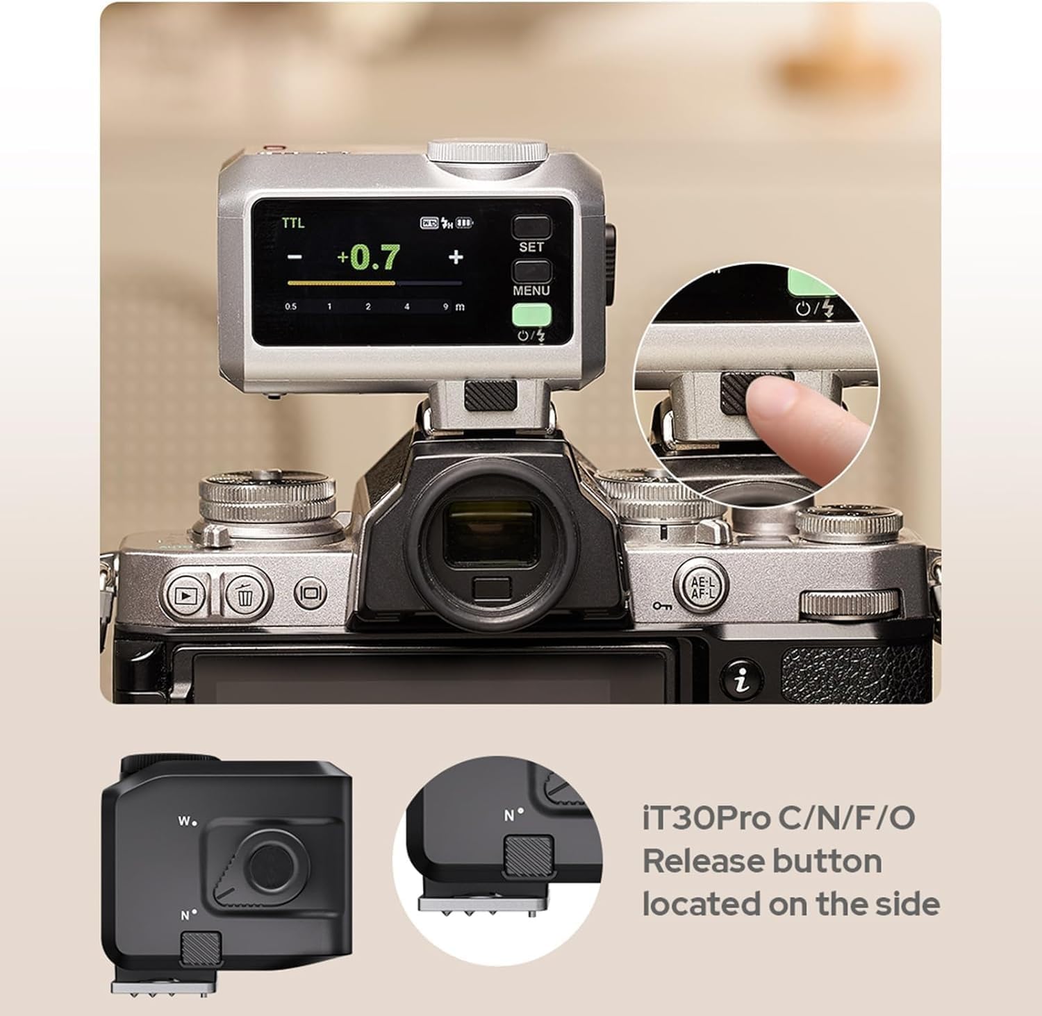Godox iT30 Pro Flash Mini TTL per Fotocamere Leica, Wireless 2.4G HSS 1/8000s Touchscreen, Ricaricabile Nero