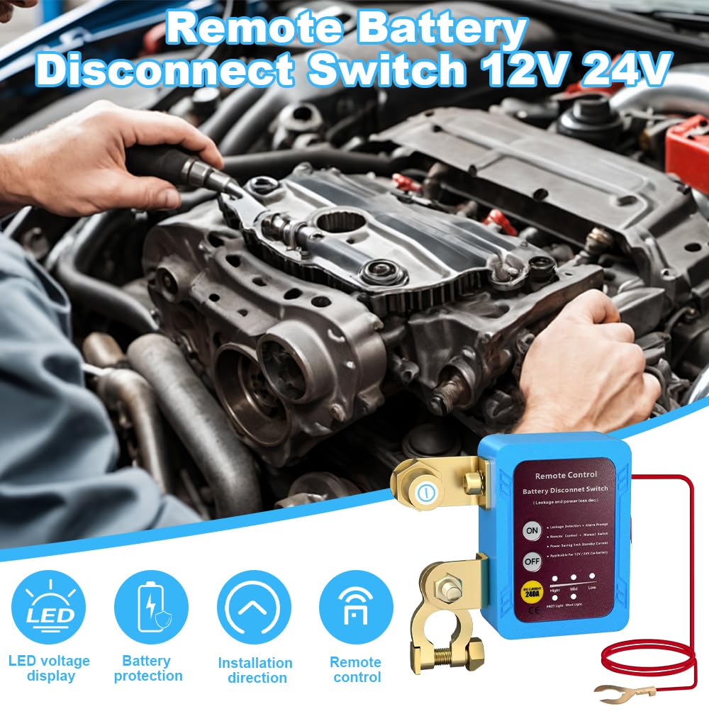 Batterie Trennschalter 12V, Drahtloser Ferngesteuerter Auto Trennschalter 240A, Smart Batterie Kill Switch Anti-Diebstahl,Automatische Abschaltung Schalter Für Auto, RV, ATV, LKW, Boot
