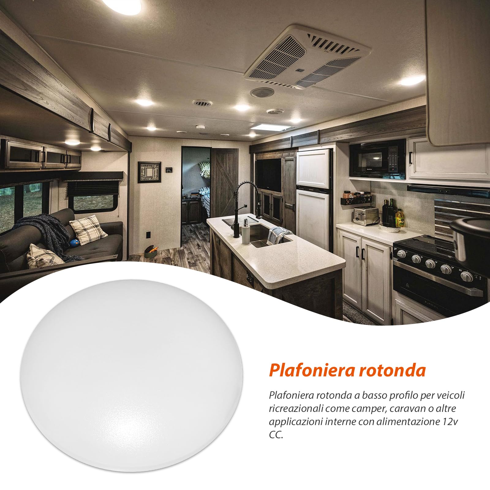 Dream Lighting Plafoniera LED 12V Auto Camper Barca 114mm Tondo Lampada Bianco Caldo