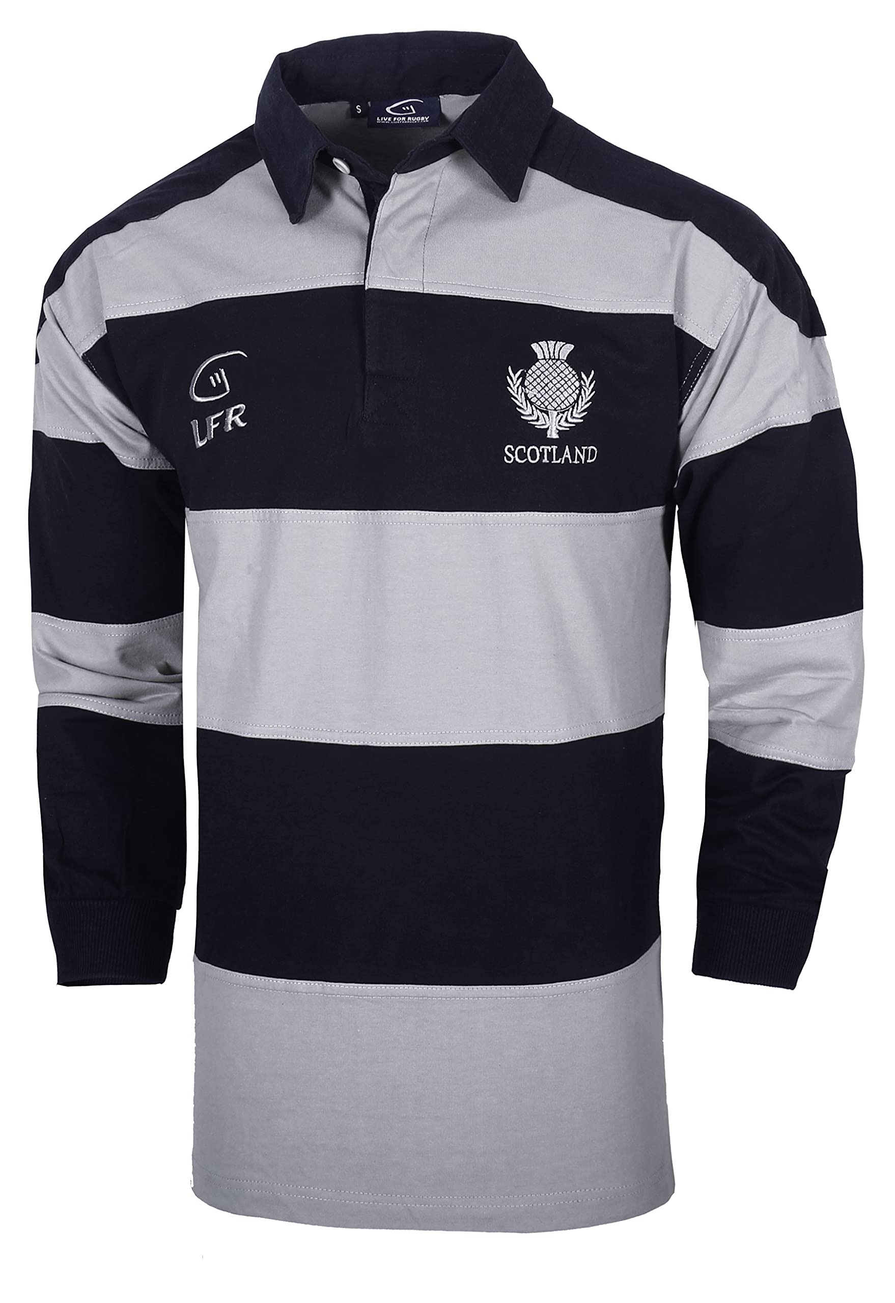 Scotland Crest Long Sleeved Striped Rugby Polo Shirt