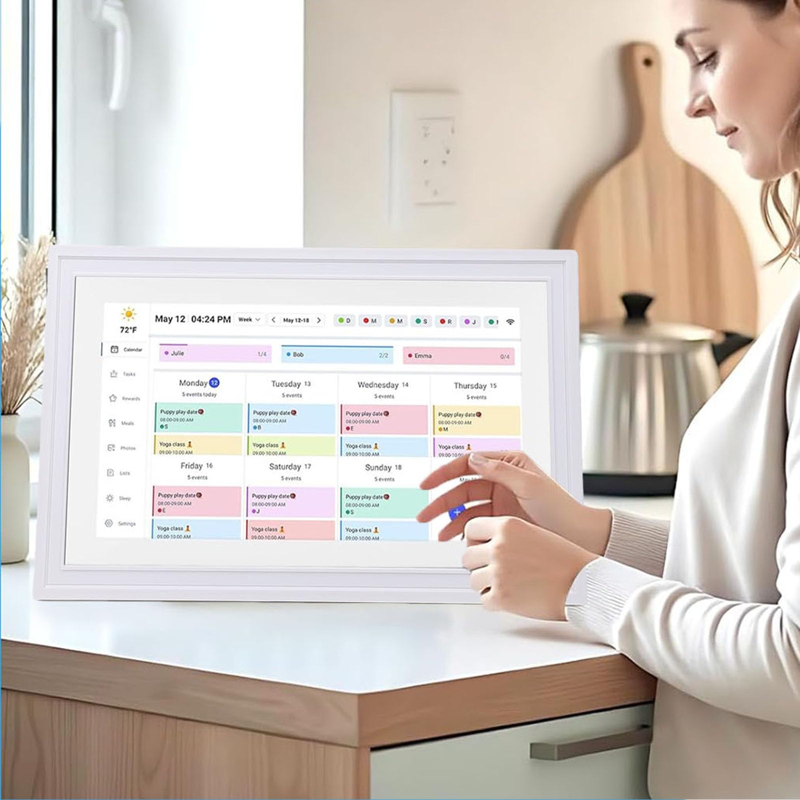 Dpofirs Calendario Digital Inteligente, Pantalla Tactil con Sincronizacion WiFi y Aplicacion Remota 21.5 Pulgadas for Hogar y Oficina (Enchufe de la UE)