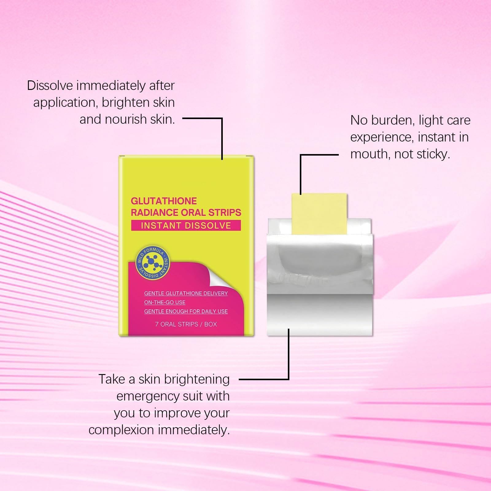 orales à dissolution instantanée de glutathion liposomal | Prise en charge de l’état cellulaire de la peau | Formule d'absorption facile | 7 bandes par boîte,2pcs