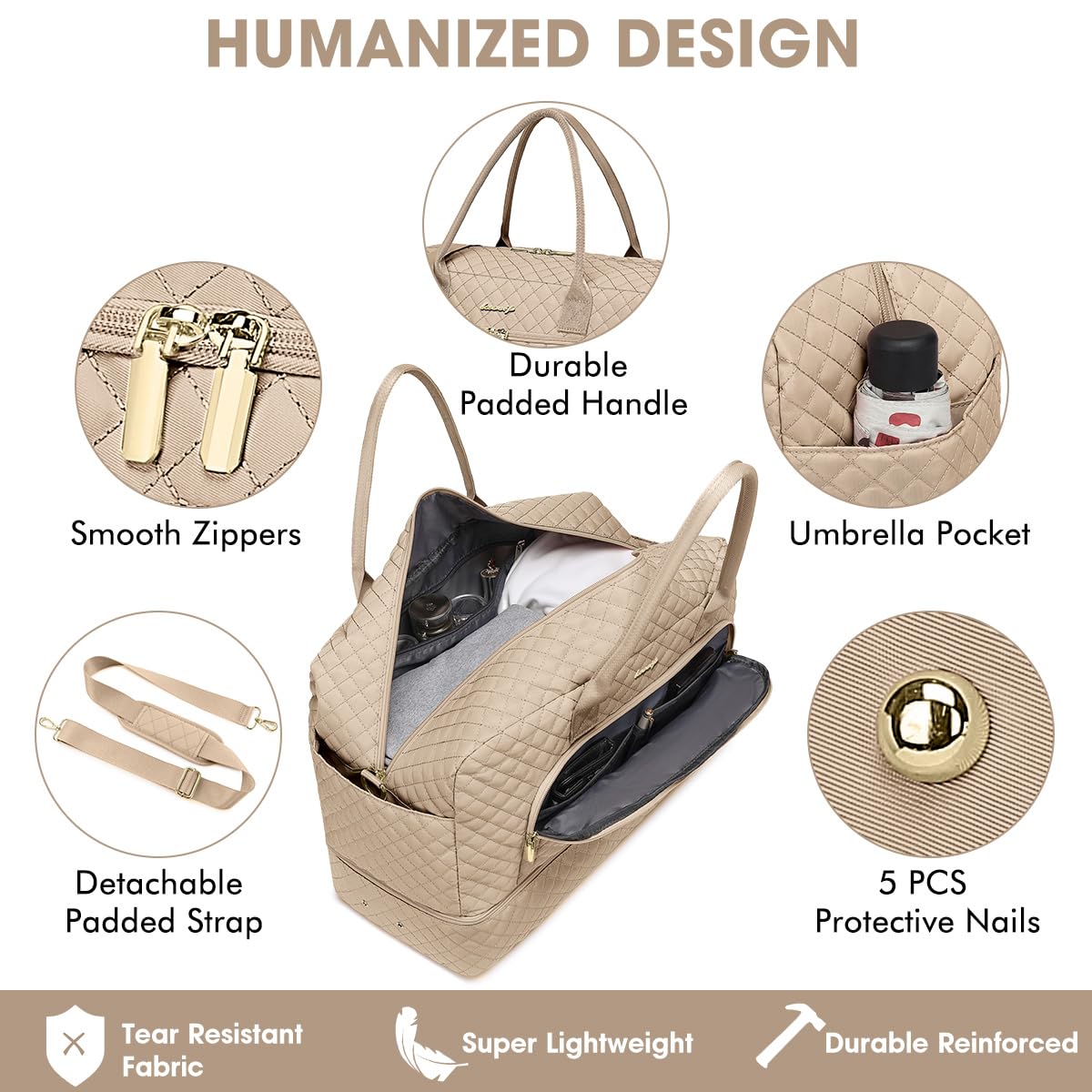 Travel Duffle Bag Weekender for Women - Carry-On Overnight Bag Personal Item Bag with Shoe Compartment & Wet Pocket Large Weekend Tote Bags with Toiletry Bag Hospital Bags for Labor and Delivery view 3