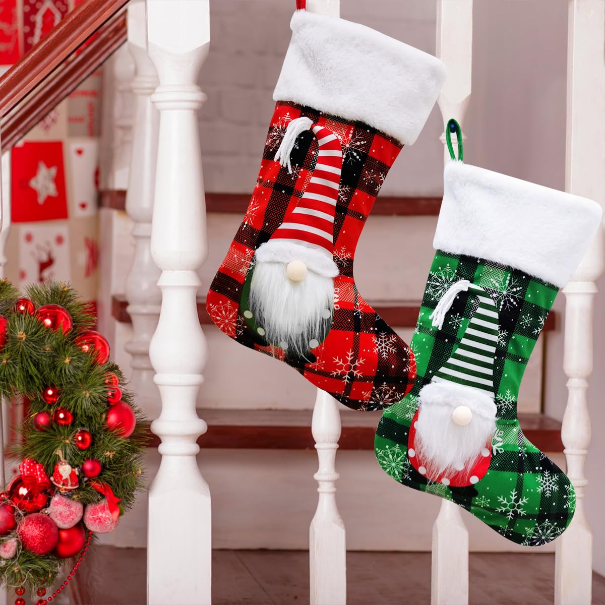 Calze Di Natale Rosse Personalizzabili - Grandi, In Cotone E Peluche, Con Passante Per Appendere All'albero