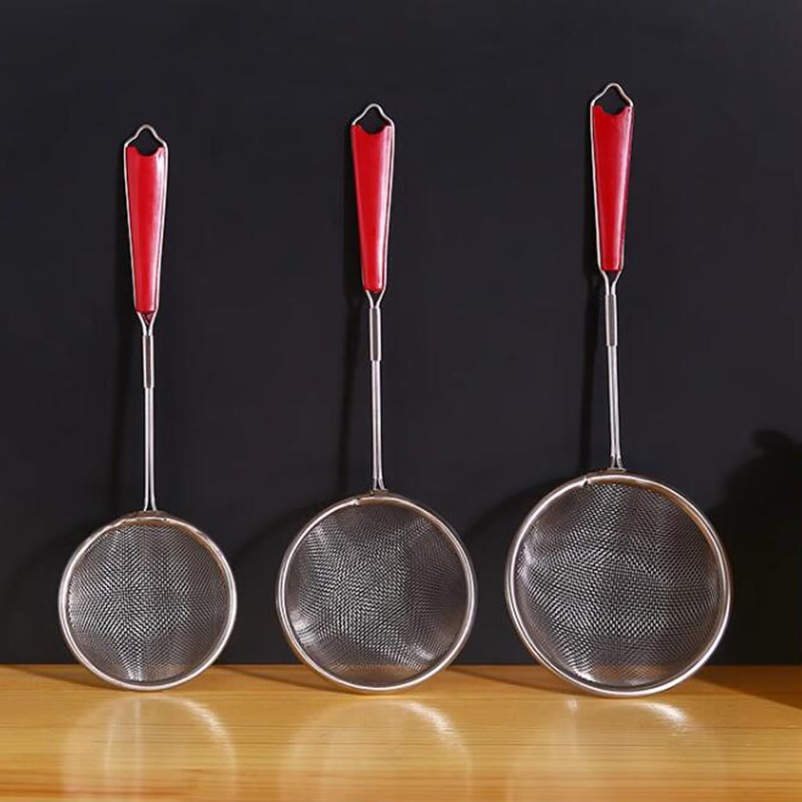 Tamiz de harina de acero inoxidable, tamiz de cocina de acero inoxidable de 3 piezas, colador de freír profundo, tamiz de malla fina, cocina para colar o drenar
