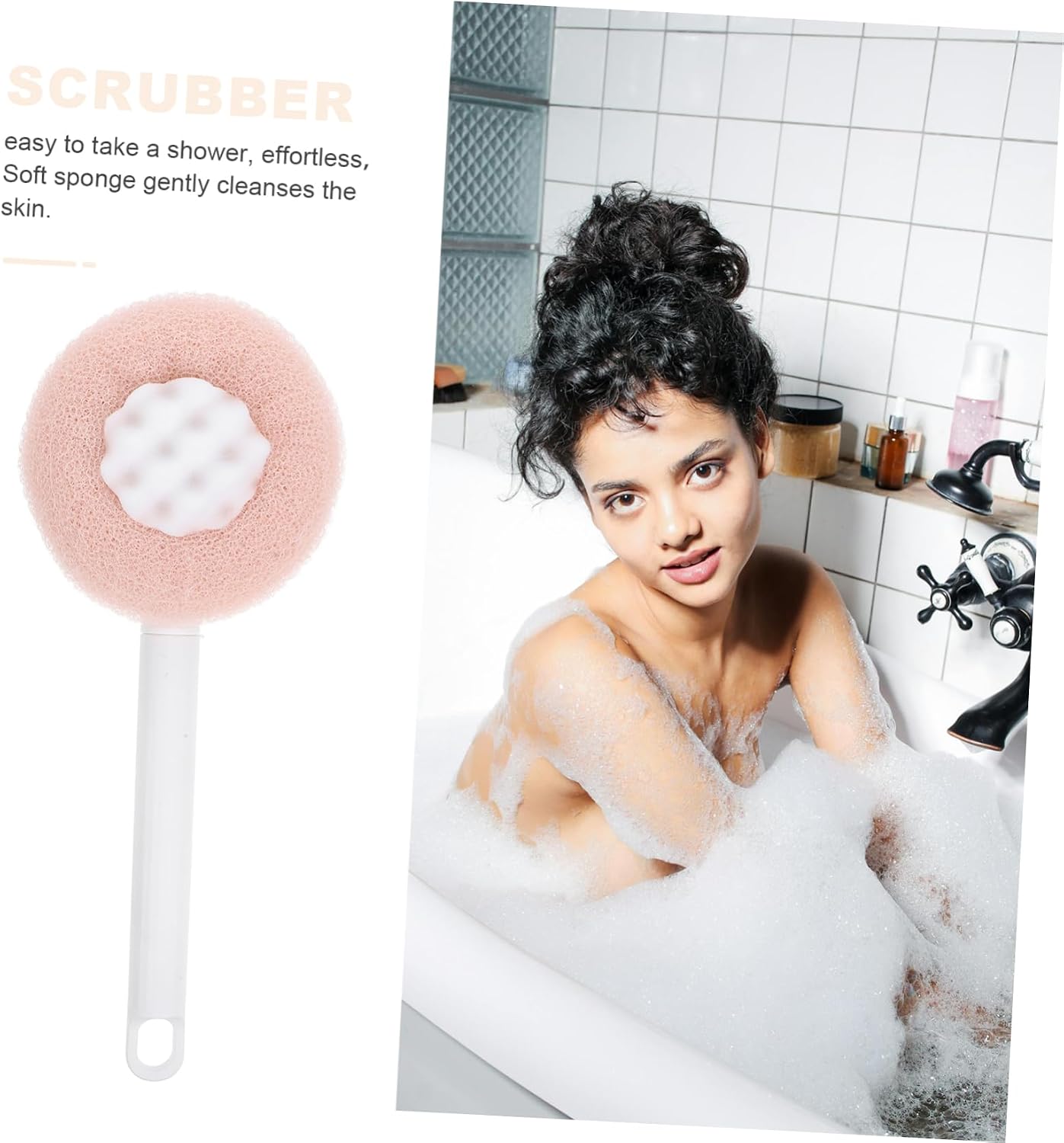 WOONEKY Long Handle Bath Brush Sponge Back Scrubber for Shower Body Exfoliating Brush