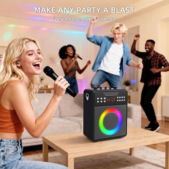Portable Karaoke Machine for Adults & Kids with 2 Wireless Microphones