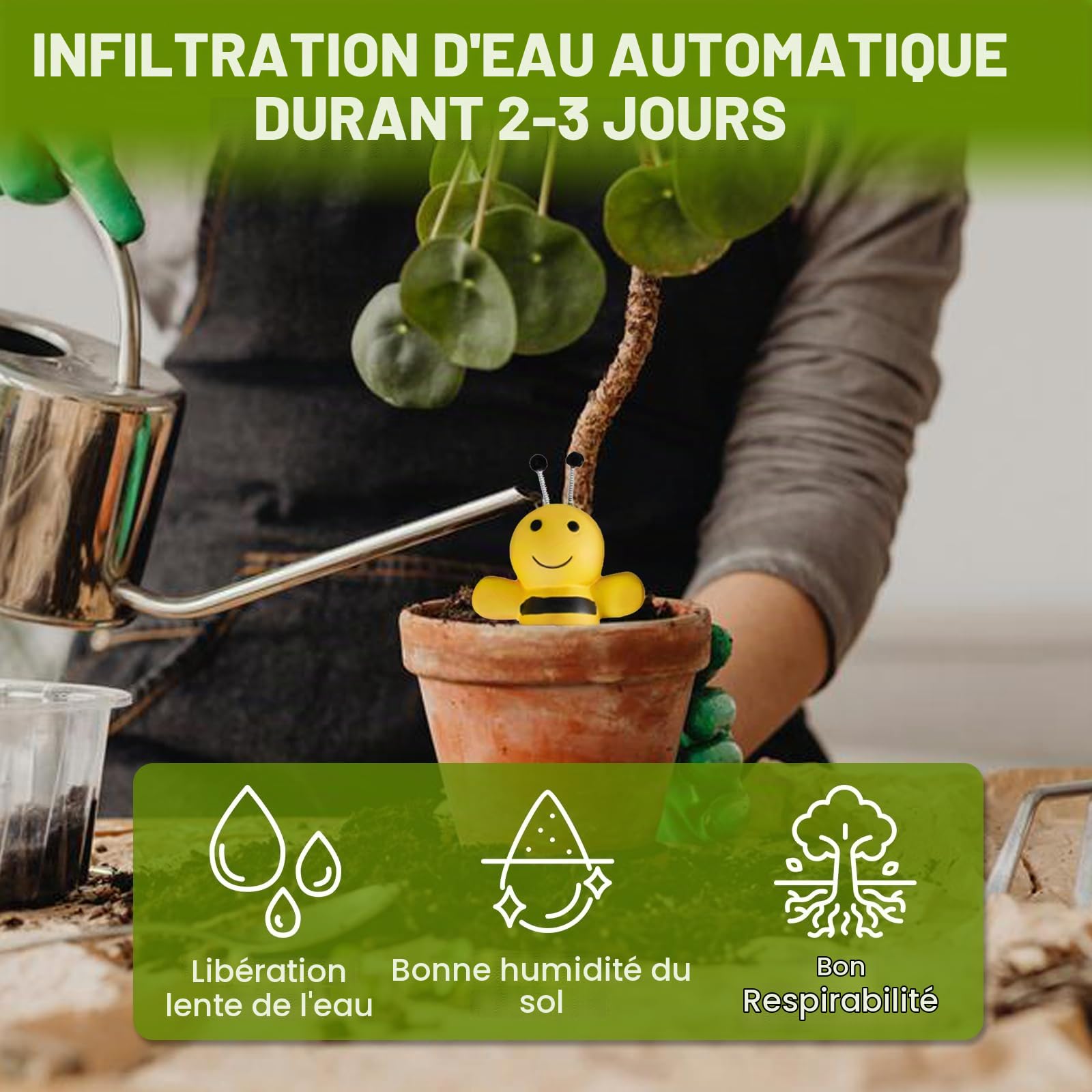 Joyeee Lot de 4 Pointes D'arrosage pour Plantes, Dispositifs D'arrosage Automatique en Terre Cuite, Jardinières de Vacances en Forme d'abeille, Idéales pour Les Plantes D'intérieur et D'extérieur
