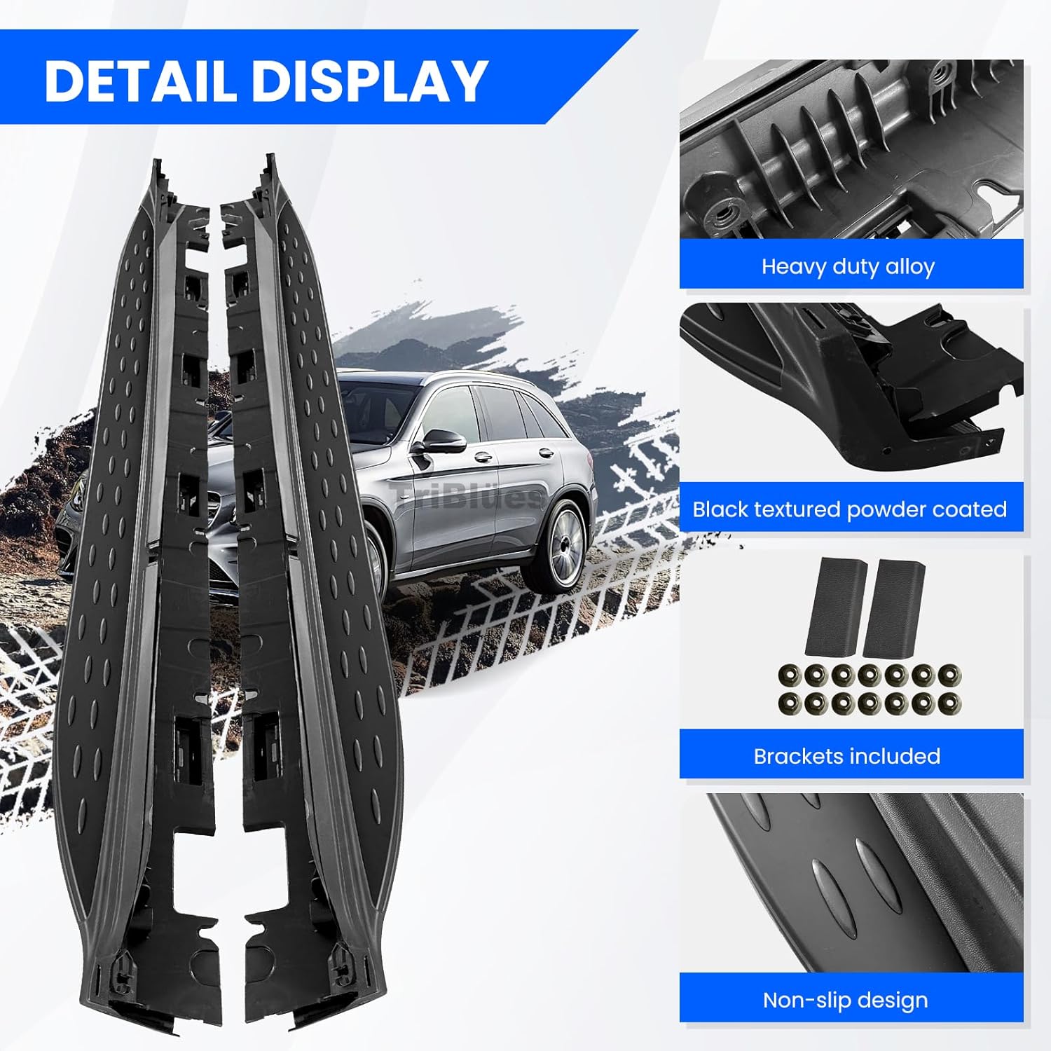 Running Boards Side Pedal Compatible with Mercedes Benz GLC 300 GLC 43 63 X253 2016 2017-2022 Aluminum Side Steps with Brackets,2 PCS Right and Left Side Step Rail Removable Nerf Bars(Black)