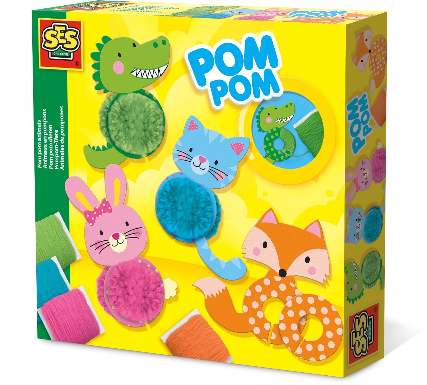 SES Creative – Animaux En Pompons – Kit Créatif Pour Fabriquer Lapin, Crocodile, Renard Et Chat – Dès 6 Ans