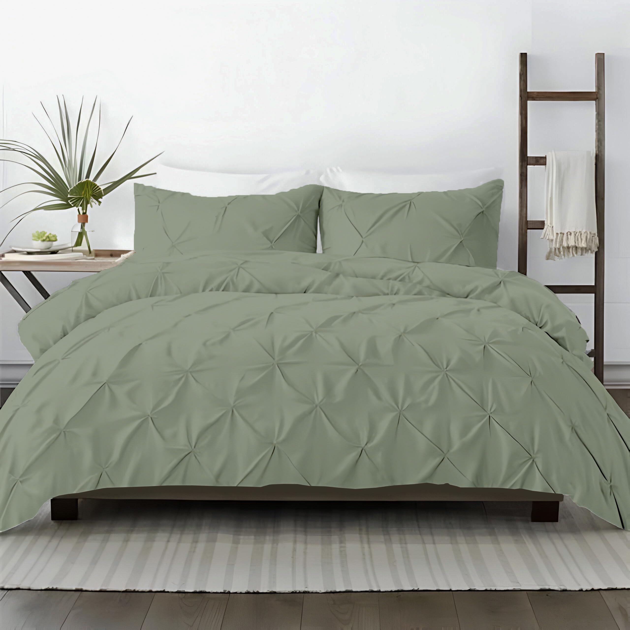 Kotton Culture 120"x 98" 3 Pc Oversized King Pinch Pleated -Pintuck Duvet Cover Set - 100% Egyptian Cotton 600 TC Comforter Cover-Zipper Closure & 7