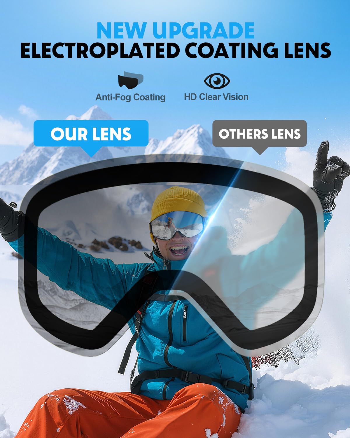 Snowalva Exklusive Ersatz-Skibrille Version 2, 8 Farben zur Auswahl der Gläser mit unterschiedlicher Lichtdurchlässigkeit