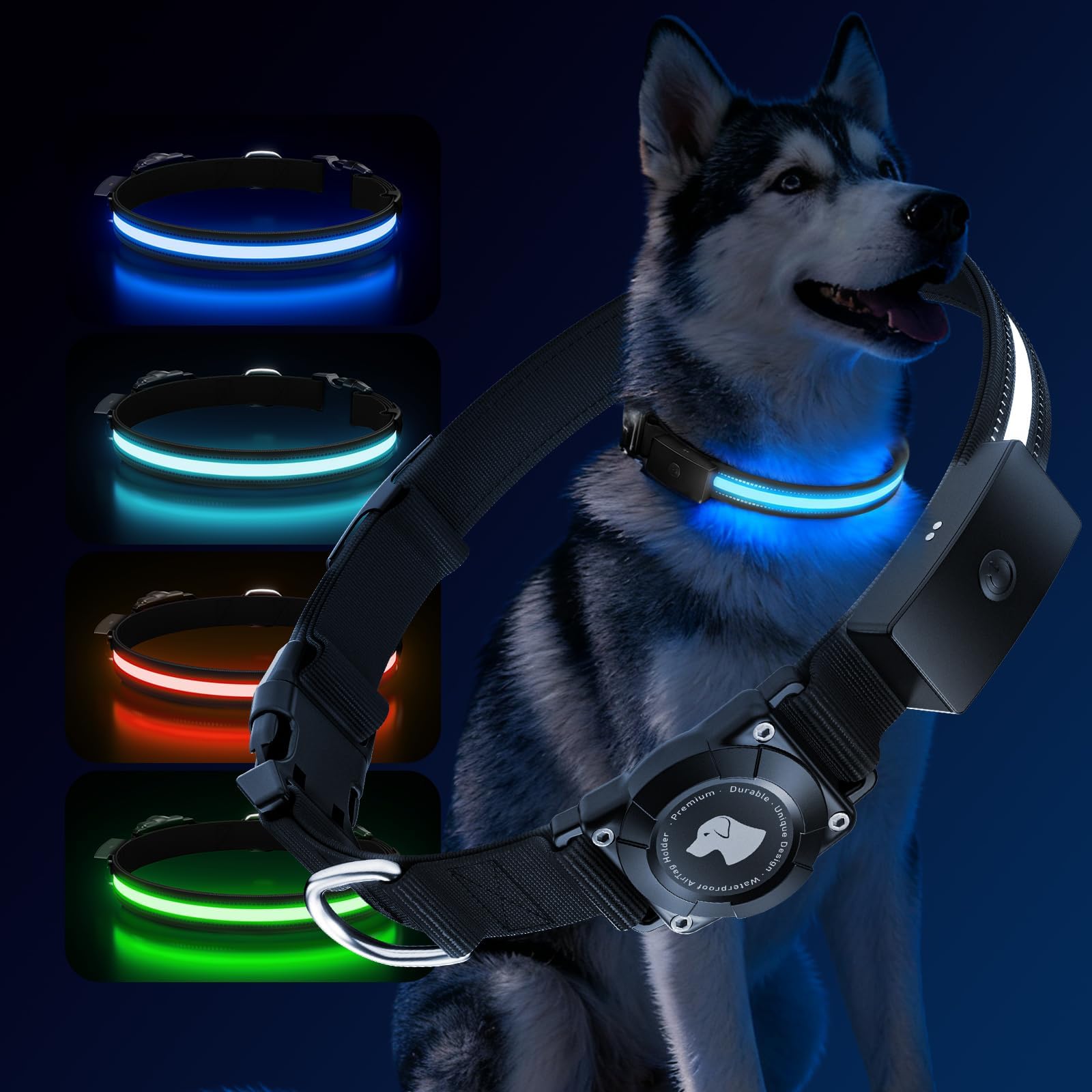 Photo 1 of ZOWPET LED AirTag Dog Collar - Black, L