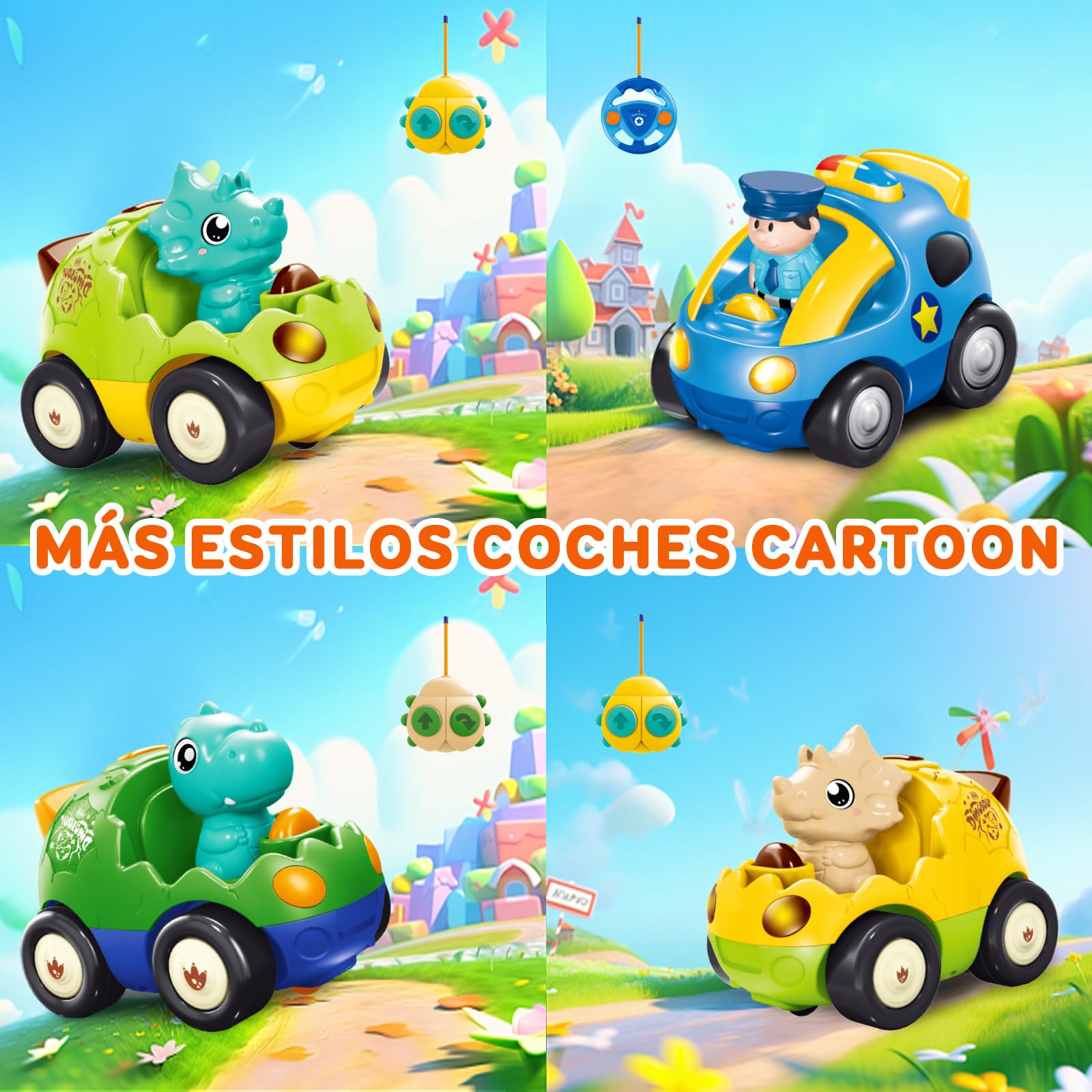 Pup Go Coche de Dinosaurio RC Cartoon para Niños Pequeños 18 Meses+ con Música y 2 Muñecas Intercambiables, Primer Coche de Control Remoto para Niños y Niñas, Cumpleaños o Navidad