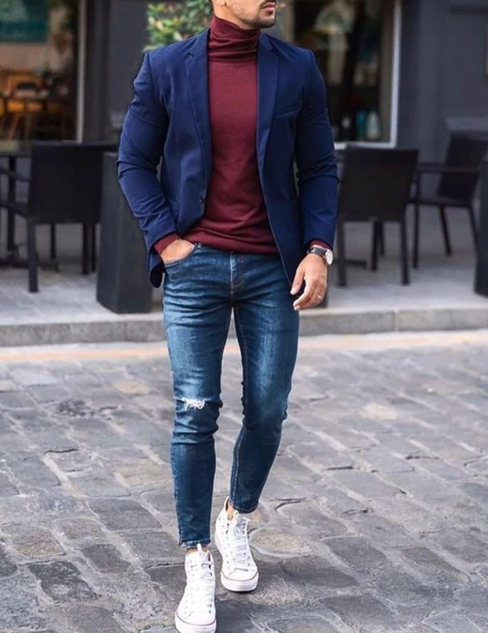 COOFANDY Giacca sportiva da uomo, per il tempo libero, Blazer Business Sakko, 1 bottone, tinta unita, vestibilità regolare, blu reale, XL