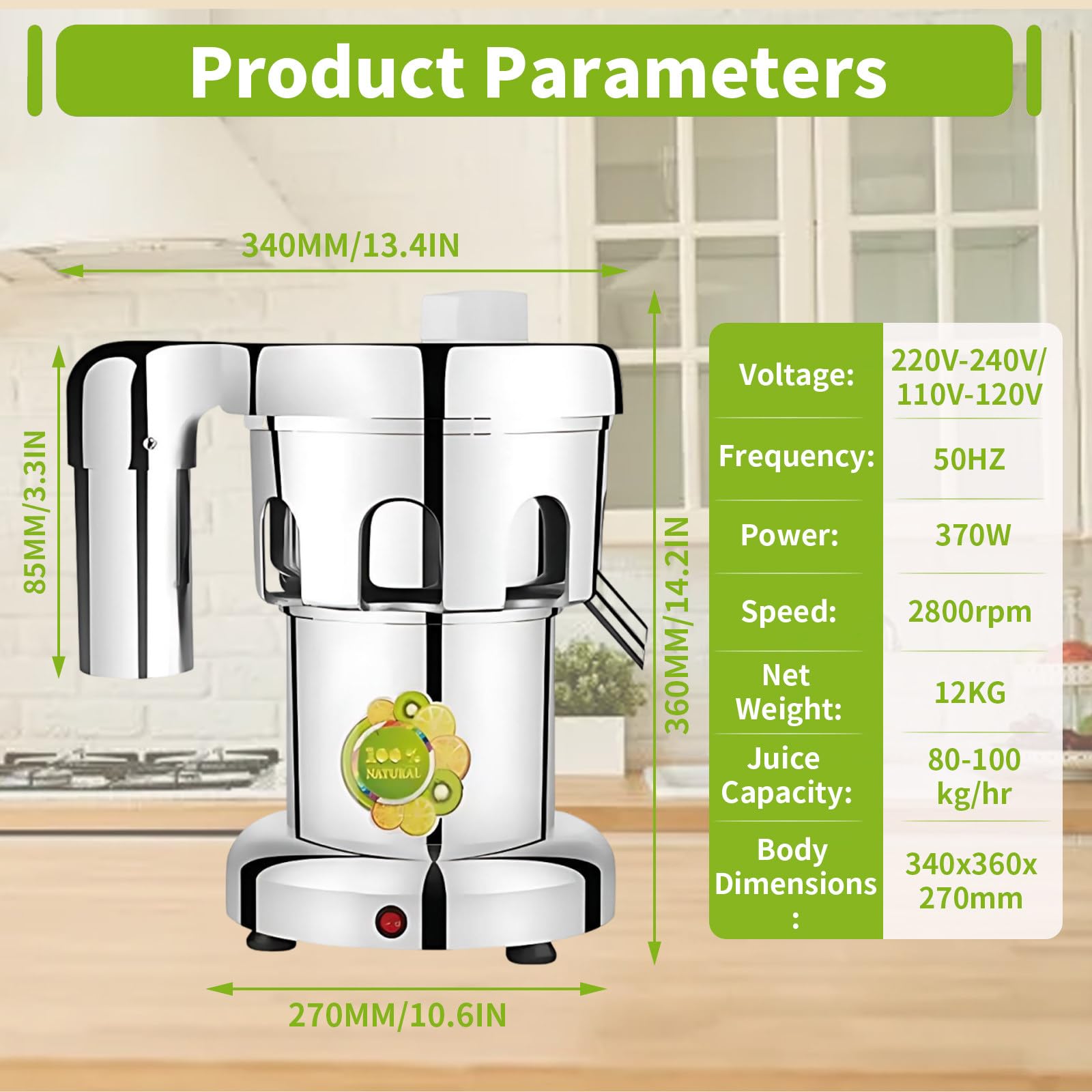 Extracteur De Jus Professionnel, Presse-Agrumes Électrique, Grande Goulotte D'alimentation, Centrifugeuse Robuste En Acier Inoxydable Pour Jus De Fruits, Restaurants Et Hôtels A3000(370W)