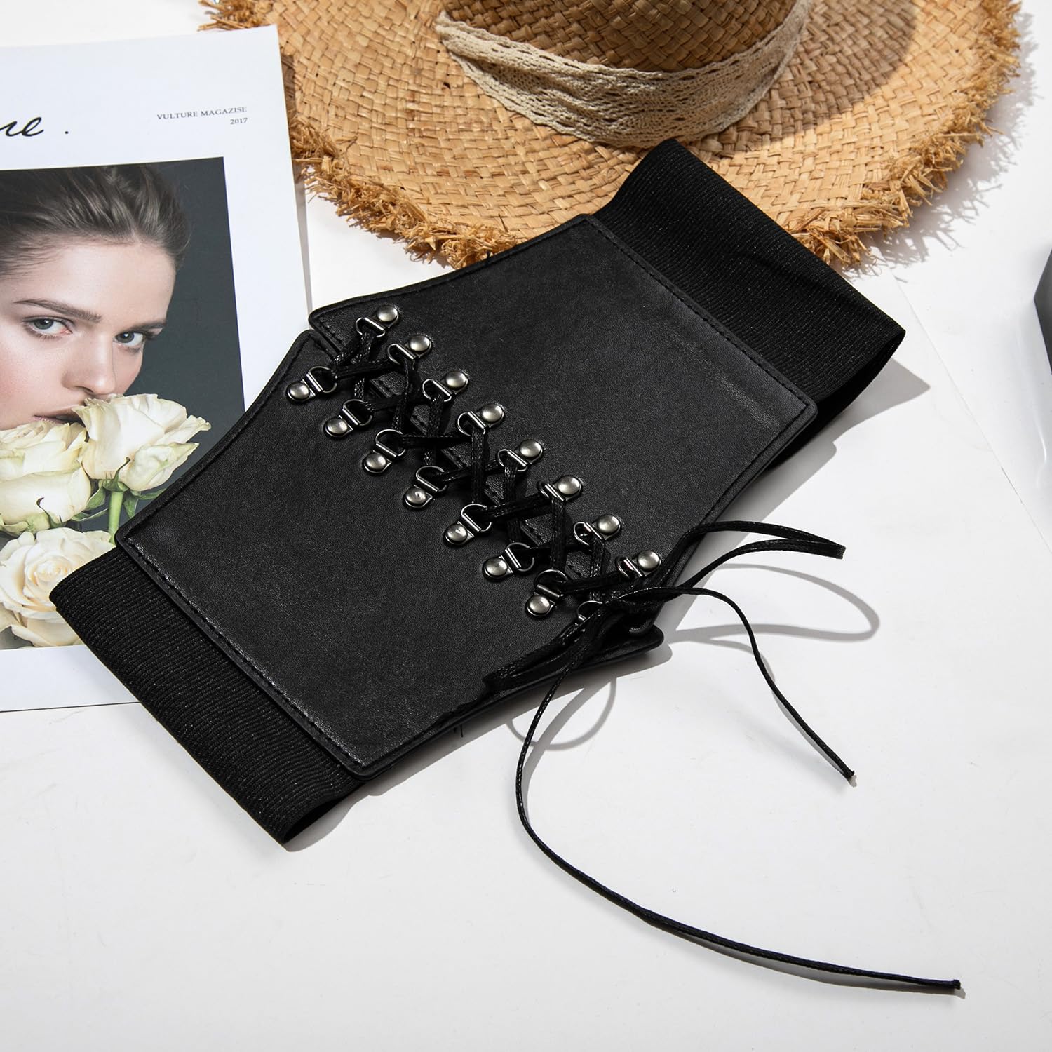 Women's elastic belt Elastic waist cover Women's trim with dress Simple fashion thin body shaper belt (Shoe buckle)