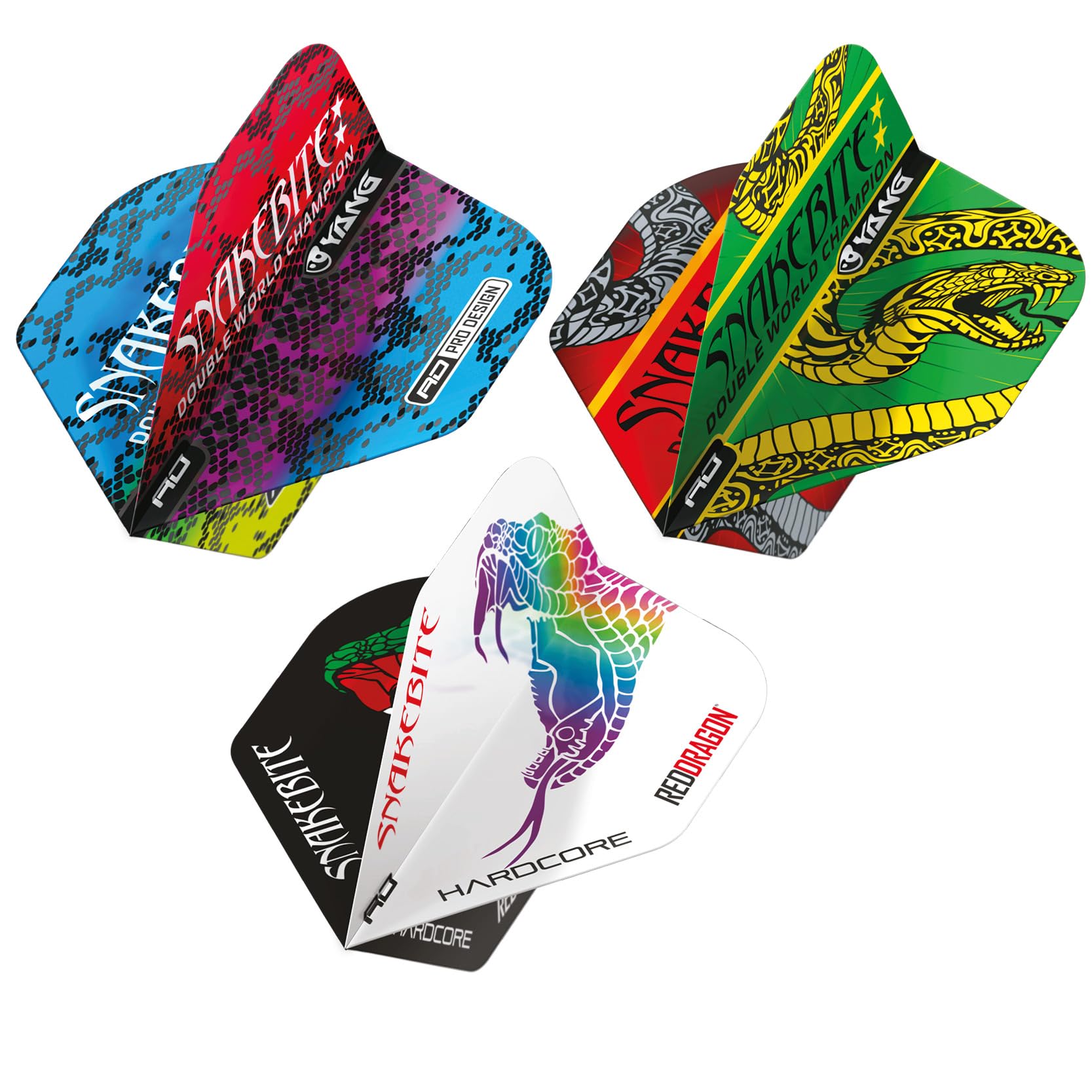 RED DRAGON DARTS, Peter Wright, Snakebite, Yin Yang Dart Flights 3 Sets Per Pack (9 in Total), Extra Thick 100 Micron