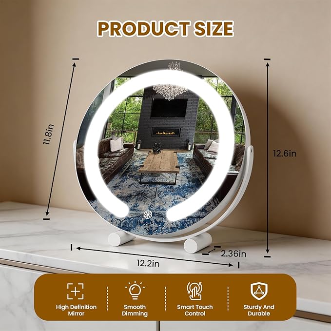Espejo de Vanidad con Luces LED 12", 3 Colores, Dimmable, 360° miniatura 2