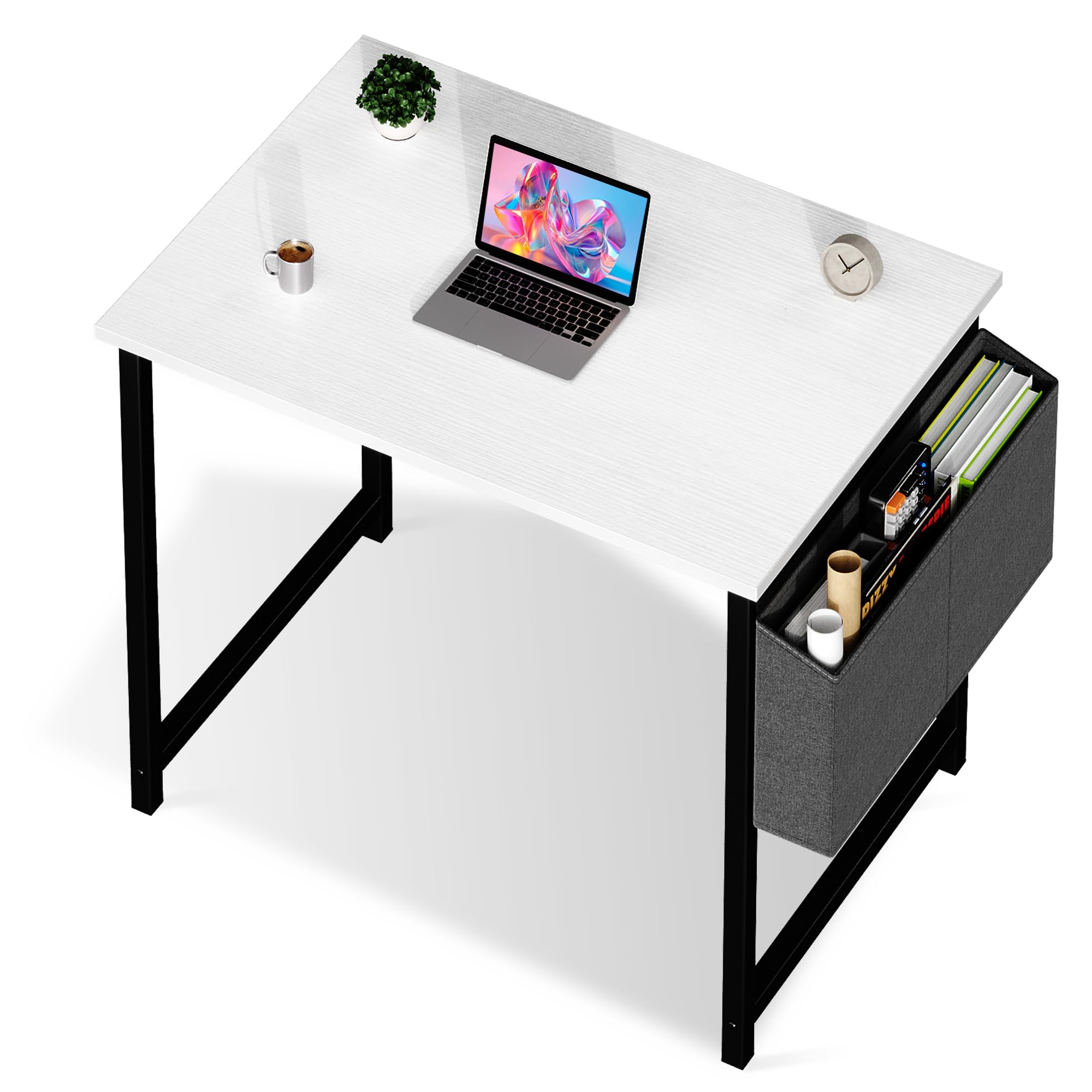NEWBULIG Small Computer Desk for Bedroom 32 Inch Home Office Desks for Small Spaces Writing Gaming Work Study Table with Storage Bag White