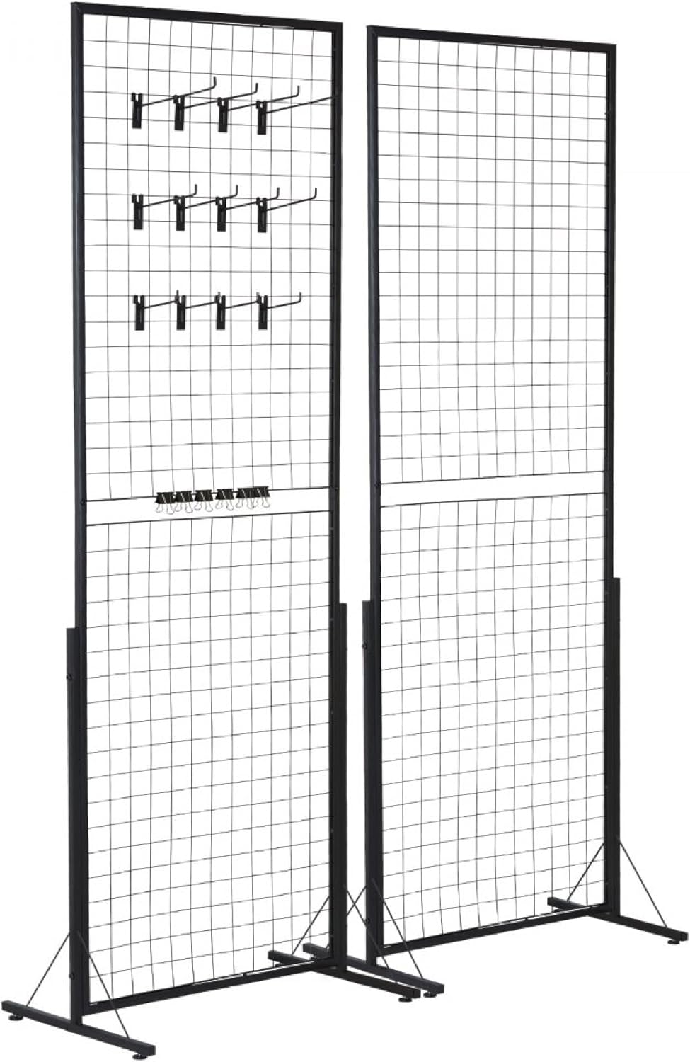 2 Packs Grid Wall Panels Tower 2' x 5.6' Double Side Wire Gridwall Display Racks with T-Base for Craft Shows Retail Home Decor - Portable Folding 60lbs Capacity Easy Setup Includes Extra Clips Hooks