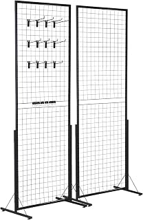 2 Packs Grid Wall Panels Tower 2' x 5.6' Double Side Wire Gridwall Display Racks with T-Base for Craft Shows Retail Home Decor - Portable Folding 60lbs Capacity Easy Setup Includes Extra Clips Hooks