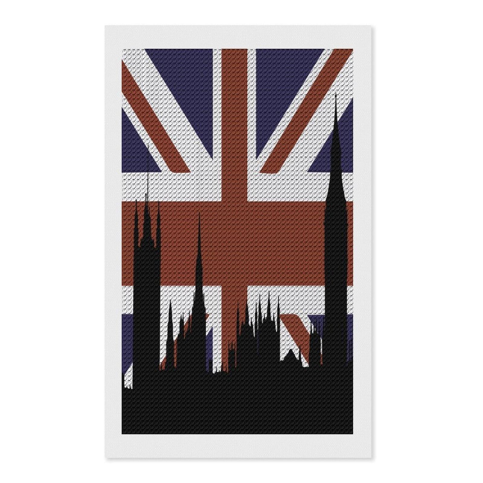 Nclqvjxzkhw Style British Flag Building Silhouette Diamond Art Painting For Adult Round Diamonds Pictures Arts Crafts Home Wall Decor 12"X20"