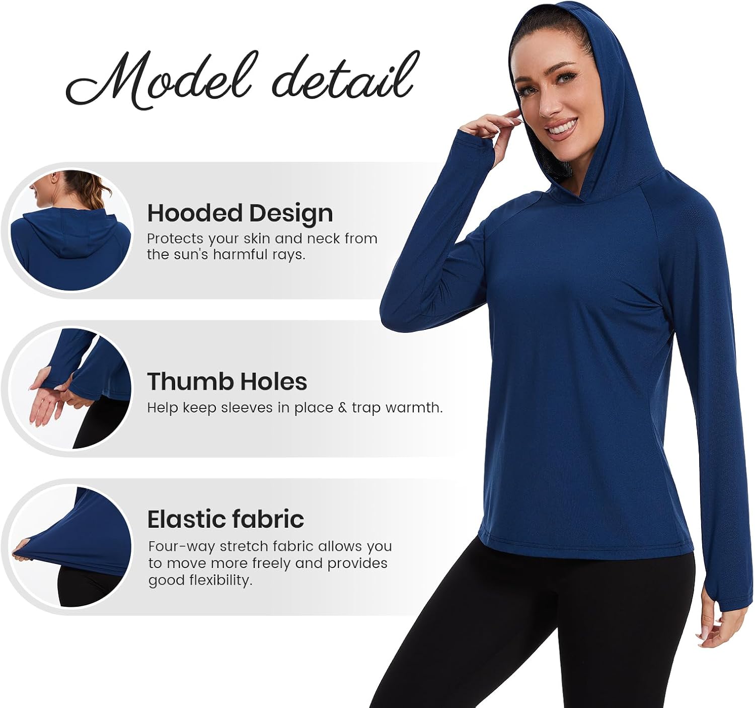 Femdouce 3 Pack UPF 50+ Sun Protection Hoodie for Women Athletic Long Sleeve Hoodie Shirt Lightweight with Thumb Hole - Image 5