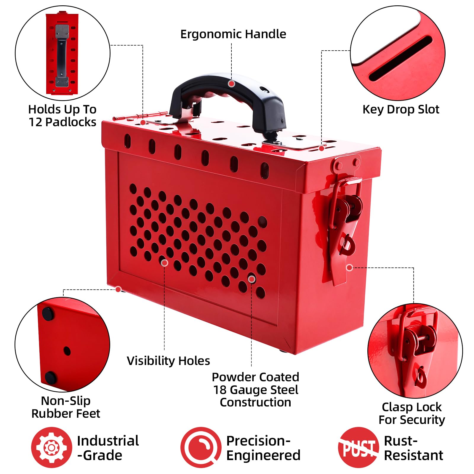 Lockout Tagout - Caja de bloqueo de grupo, caja de acero portátil roja, capacidad de 12 candados de seguridad para procedimientos de loto, paquete de 2