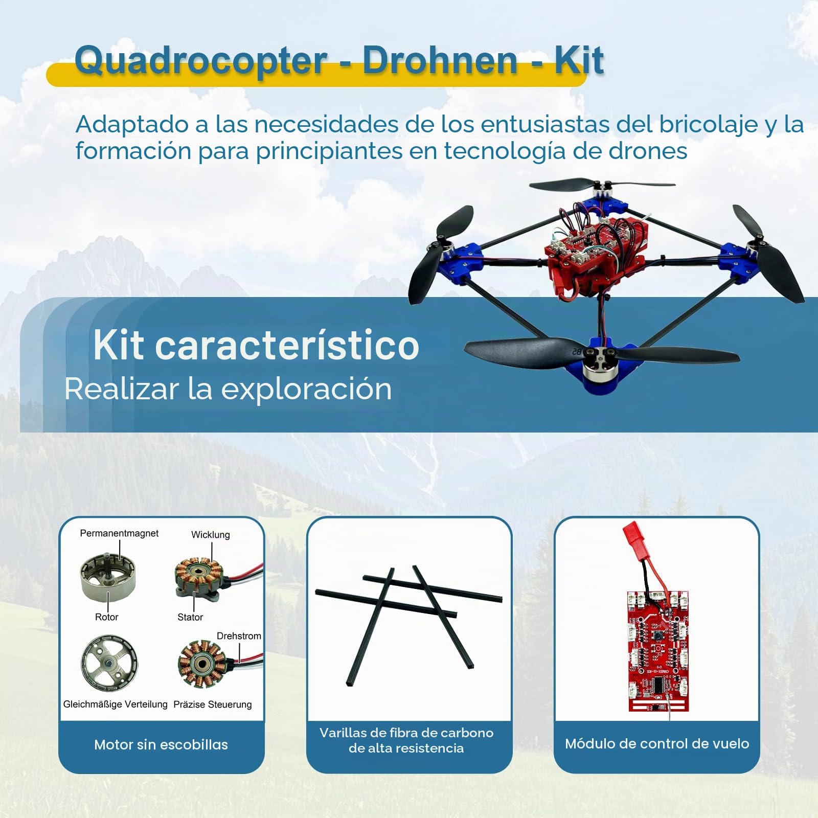 Kit de dron cuadricóptero DIY Un proyecto STEM único con motor sin escobillas, flotación por flujo óptico, despegue y aterrizaje con un clic y giro de 360° para entusiastas del bricolaje, para