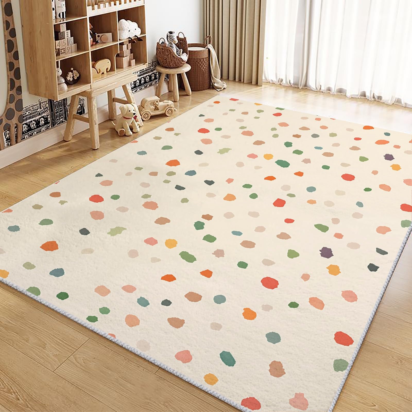 Genérico Alfombra Salon Lavable 140x200cm Lunares Artísticos Beige Alfombra de área Pelo Corto Modernas, Alfombra Decoracion Antideslizante para Salón Dormitorio Comedor Cocina Interiores