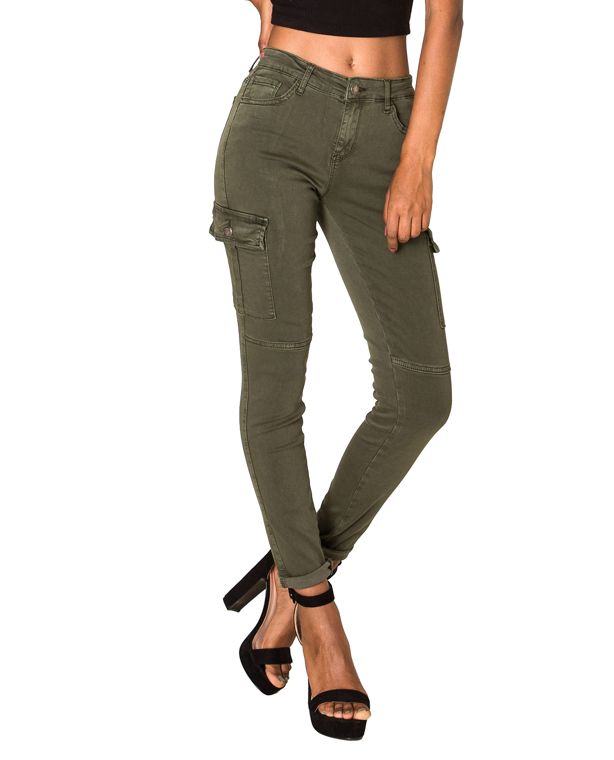 Nina Carter S353 - Pantaloni cargo da donna, skinny fit, jeans cargo, jeans elasticizzati, look usato